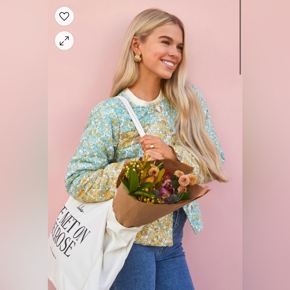 Blue and Yellow Floral Print Quilted Jacket